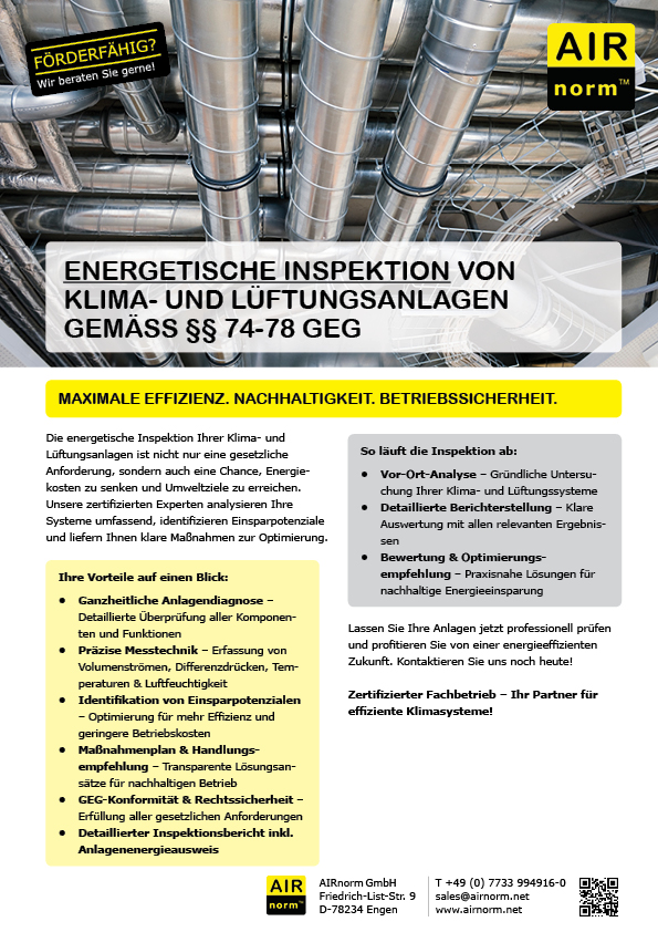 Vorschau: Energetische Inspektion von Klima- und Lüftungsanlagen gemäß §§ 74-78 GEG